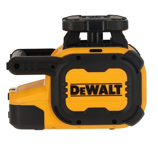 Side view of a DEWALT photography tool, featuring a robust yellow and black casing with the DEWALT logo displayed prominently.